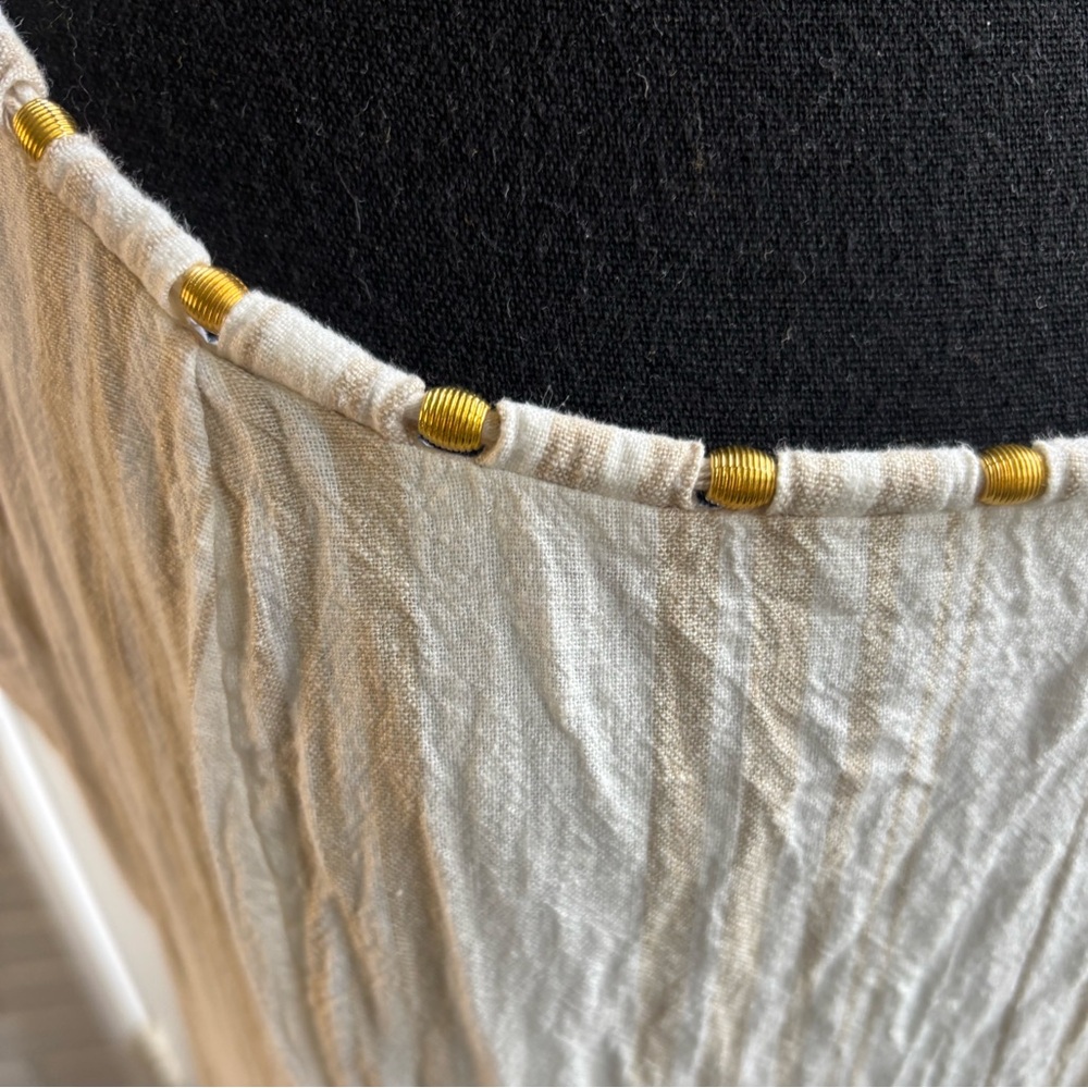 Calypso‎ St Barth Linen Blend Beaded Maxi Dress 12 boho coastal resort vacation - Picture 4 of 16